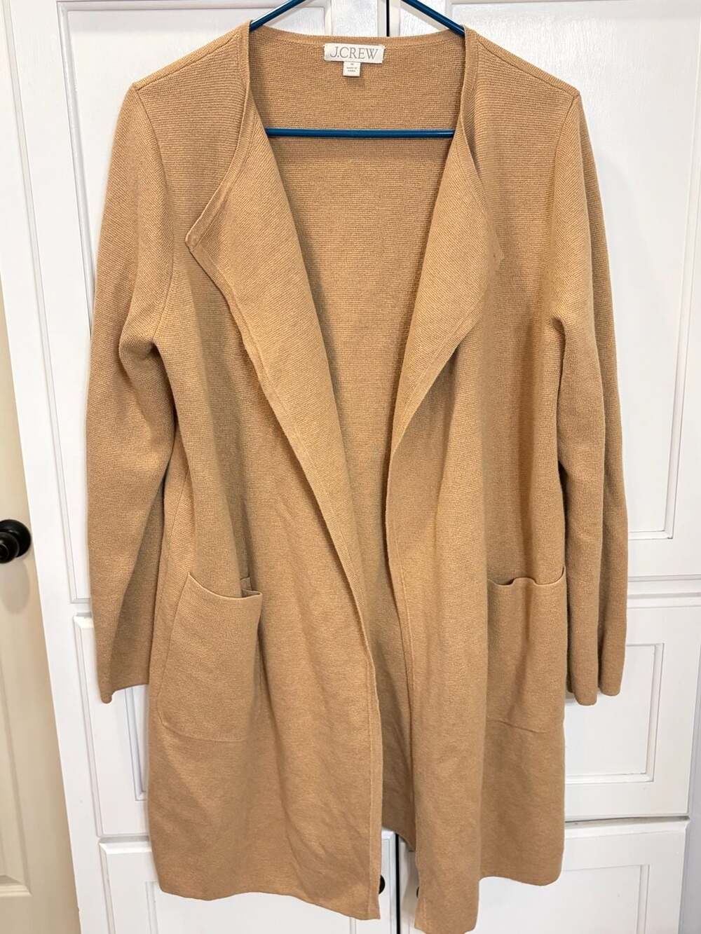J. Crew Open Front Long Cardigan Sweater Camel Tan Medium with Pockets